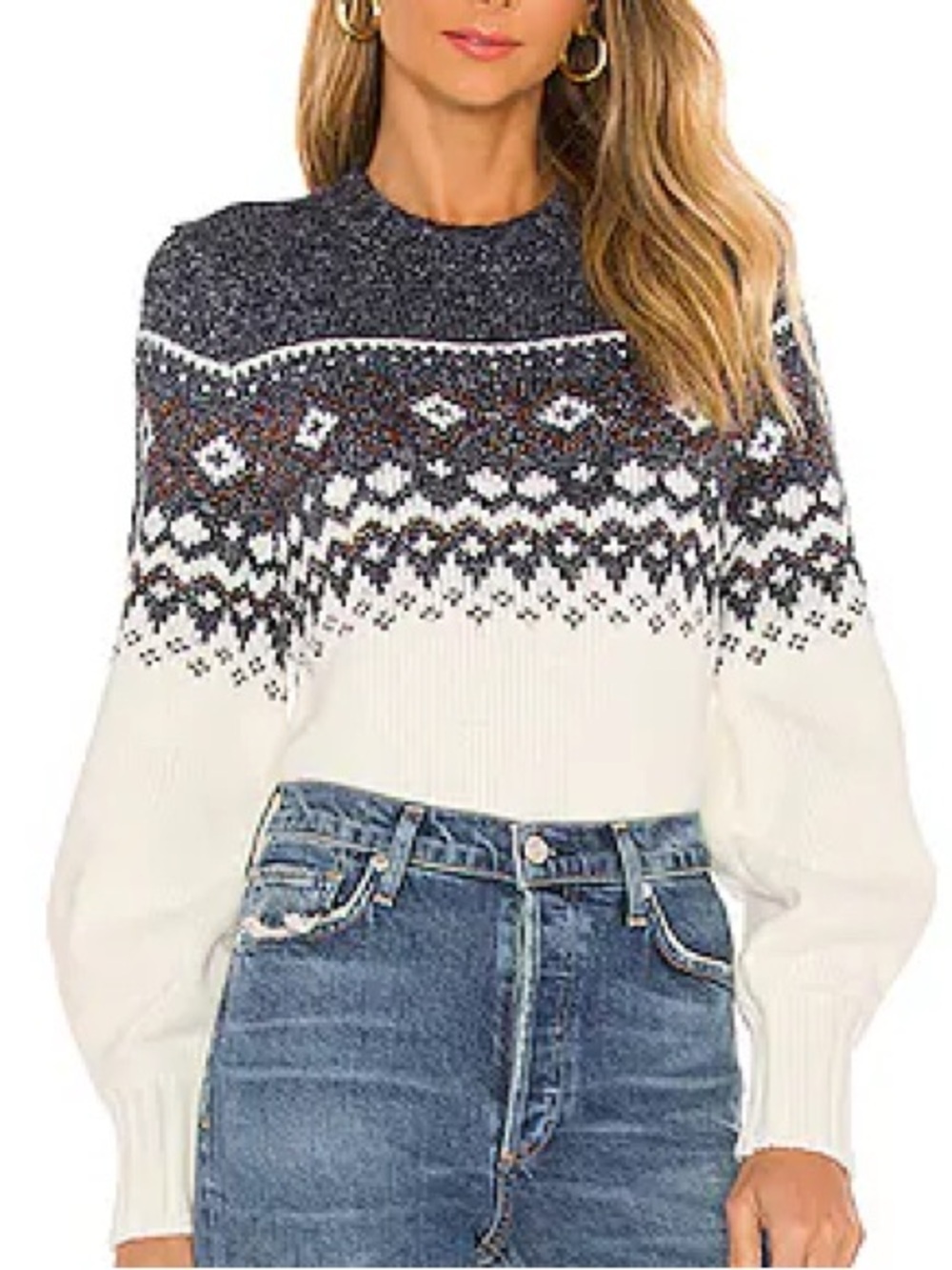 MINKPINK White Crewneck Sweater Fair Isle Size XS Excellent!!!
